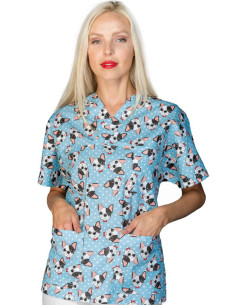 Casacca Collo A V Blue Dog 100 % Cotton