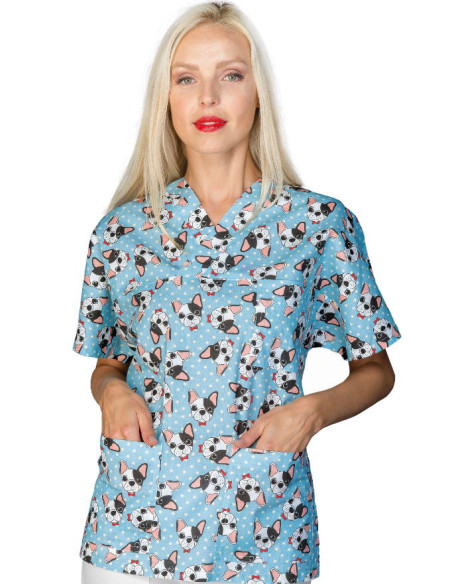 Casacca Collo A V Blue Dog 100 % Cotton