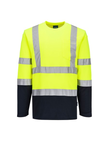 T-Shirt Alta Visibilità Bicolore a Manica Lunga in Misto Cotone