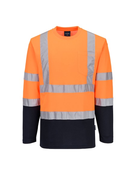 T-Shirt Alta Visibilità Bicolore a Manica Lunga in Misto Cotone
